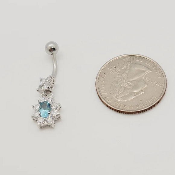 New Sterling Silver CZ Belly Button Navel Ring - Picture 1 of 4